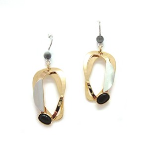 Double Oval - Shiny Gold and Grey Cats Eye Dangles